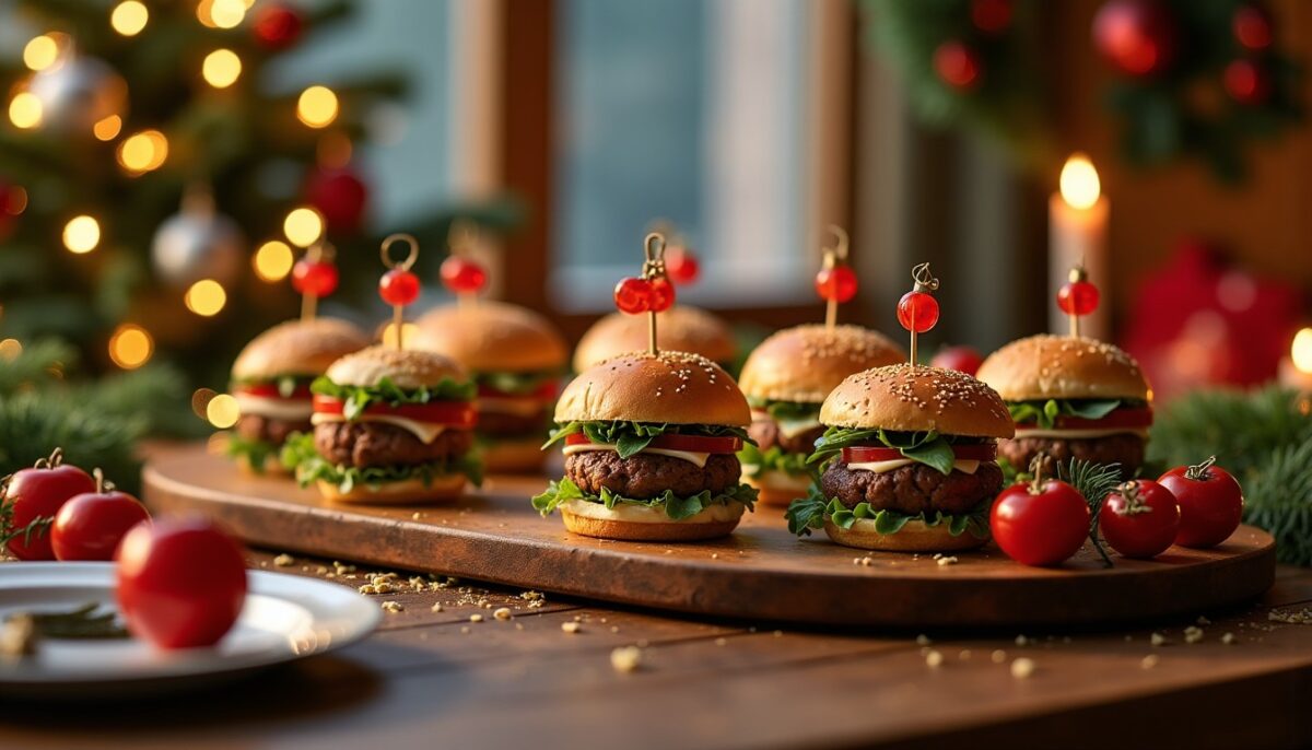 Suggestions gourmandes de garnitures pour mini burgers festifs à l'apéritif de Noël